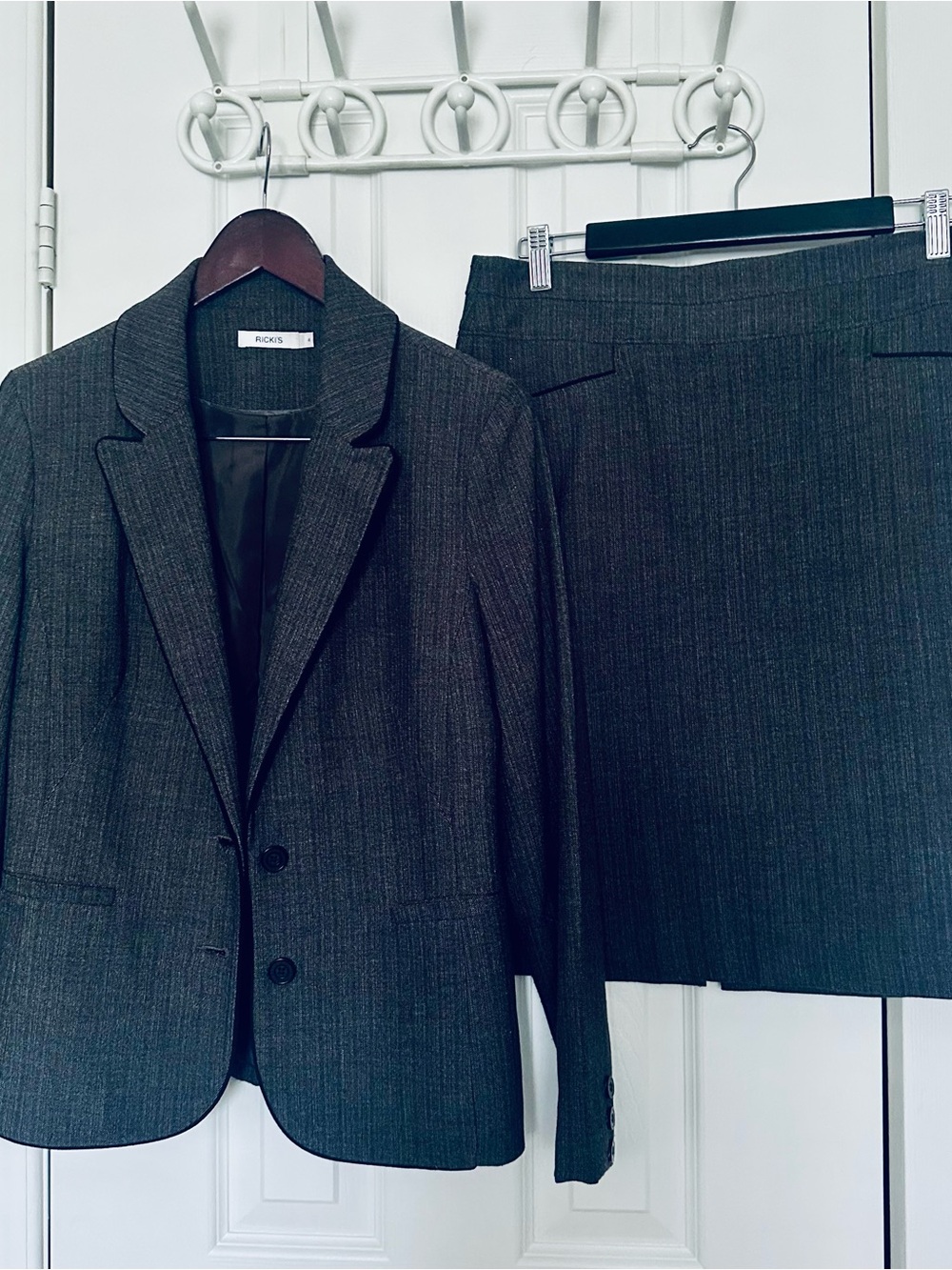 Women's Charcoal Pinstripe Skirt Suit - Professional Blazer & Skirt